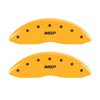 MGP Engraved Yellow Powder Coated 4 Caliper Covers (FRONT AND REAR): Tesla Model S 2017-2018 - Black Characters