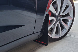 Rally Armor UR Premium Urethane Mud Flap: Tesla Model 3 (2017-2023) - Metallic Black Logo