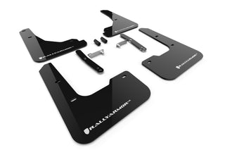 Rally Armor UR Premium Urethane Mud Flaps: Tesla Model 3 (2017-2026) - Highland Black w/ White Logo
