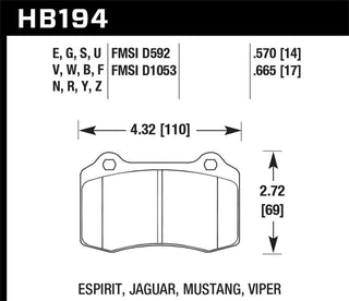 Hawk Performance HPS 5.0 Rear Brake Pads: Tesla Model S (2012-14) / Volvo S40 i 2005 / S60 R / V70 R (04-07)