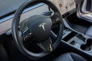 Revel Real Carbon Fiber Steering Wheel Insert Covers: Tesla Model 3 (2017-2021)