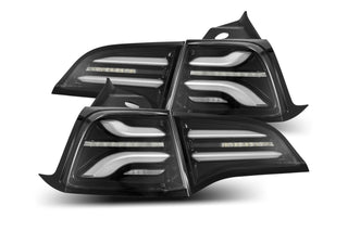 AlphaRex PRO-Series LED Sequential Tail Lights Jet Black: Tesla Model 3 / Model Y (2017-23 / 2020-25)
