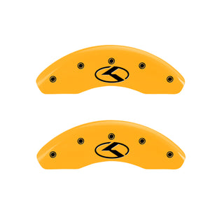 MGP Engraved Yellow Powder Coated 4 Caliper Covers (FRONT AND REAR): Tesla Model S 2017-2018 - Black Characters