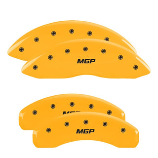 MGP Engraved Yellow Powder Coated 4 Caliper Covers (FRONT AND REAR): Tesla Model S 2017-2018 - Black Characters